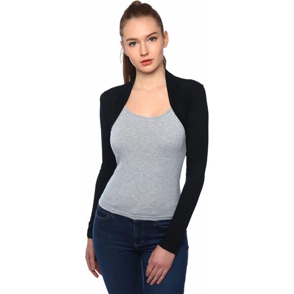 Women Lace Back Cropped Bolero Cardigan Small Black Elegant Layering - Picture 3 of 6